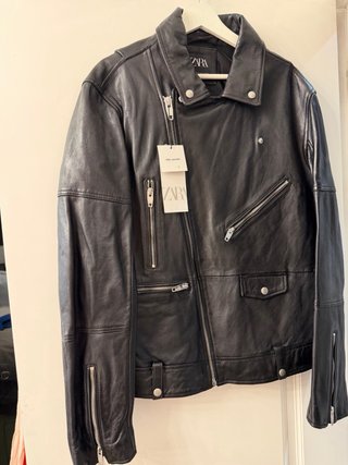 Cazadora Zara Cuero Negra Cremalleras