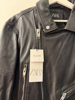 Cazadora Zara Cuero Negra Cremalleras