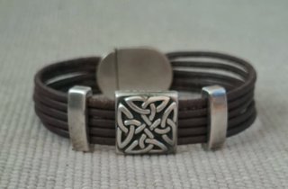 Pulsera Cuero y Zamak Plata Nudo Celta