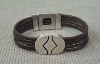 Pulsera Cuero y Zamak Plata Nudo Celta