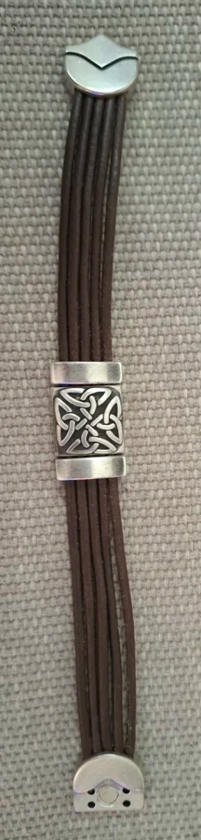Pulsera Cuero y Zamak Plata Nudo Celta