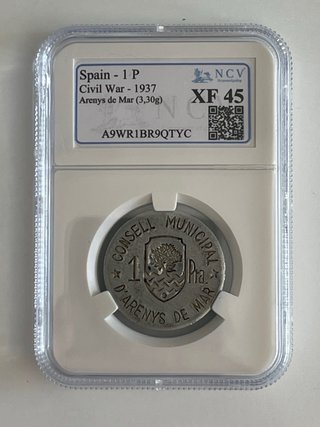 Moneda 1 Pta. Arenys de Mar Guerra Civil