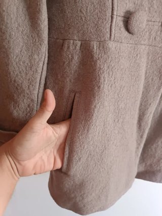 Zara Basic Taupe Wool Coat Double Breasted Buttone