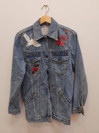 Cazadora Vaquera Estampada Flores y Grullas