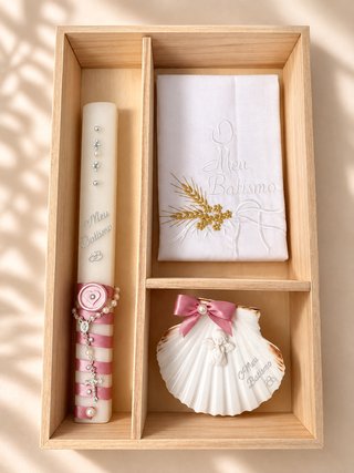 Conjunto Batismo Vela Toalha Concha