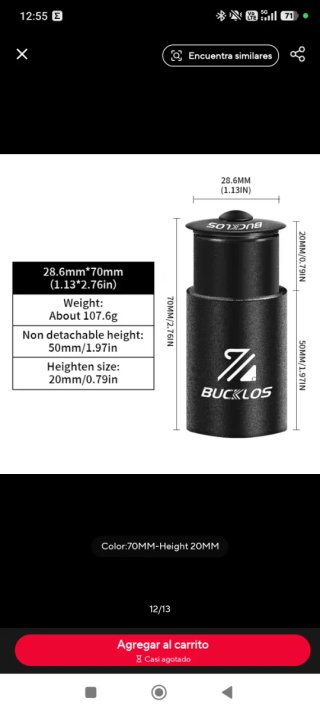 Extensión de dirección BUCKLOS 70mm