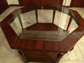 Mesa de centro madera y cristal octogonal