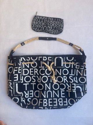 Bolso Benetton Shopper Grande Negro Blanco