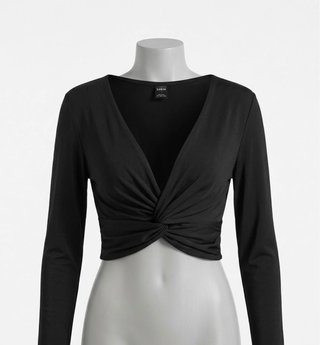 Crop top negro manga larga con nudo Talla S