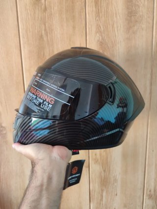 Casco Moto Integral Talla L Pintura Carbono