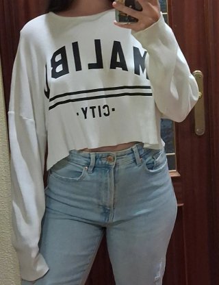 Camiseta crop manga larga blanca