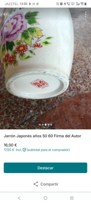 Jarrón Cerámica Japonés Años 50/60