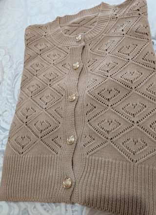 Chaqueta punto fino mujer en color maquillaje. T.M