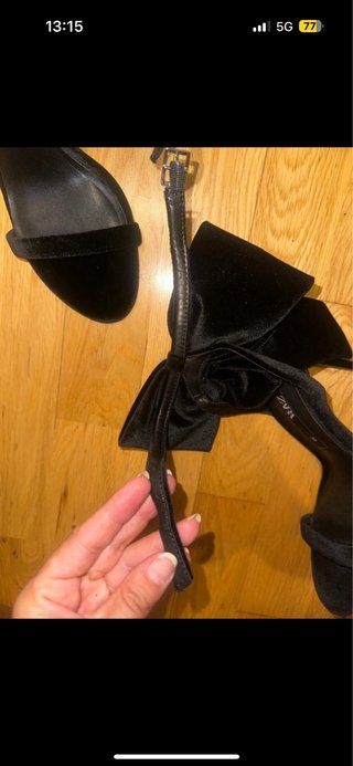 Sandalias Zara Terciopelo Negro lazo fiesta