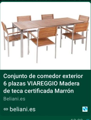 Mesa y 6 Sillas Teca certificada Exterior