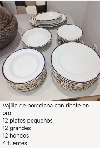 Vajilla porcelana ribete oro 48 piezas