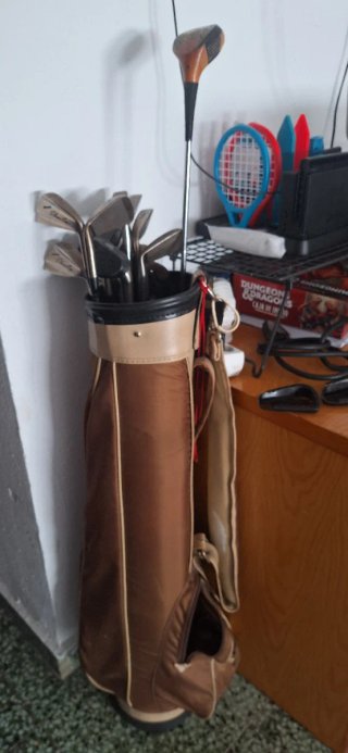 Bolsa de golf antigua con palos