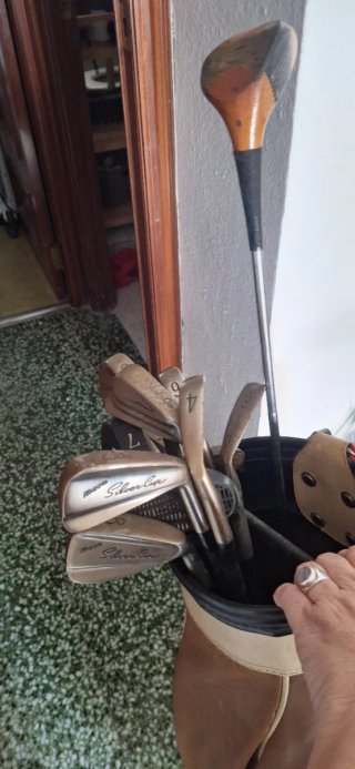 Bolsa de golf antigua con palos