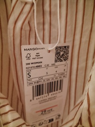 Camisa Mango rayas beige/marrón talla S