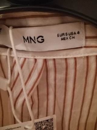 Camisa Mango rayas beige/marrón talla S