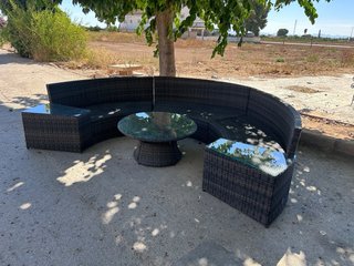 Conjunto de terraza ratán y cristal