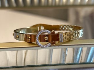 Pulsera dorada acero con cinturón y brillantitos