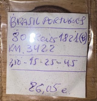 Moneda 80 Reis Brasil/Portugués Antigua