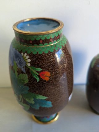 Par Jarrones Chinos Cloisonné Florales