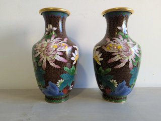 Par Jarrones Chinos Cloisonné Florales