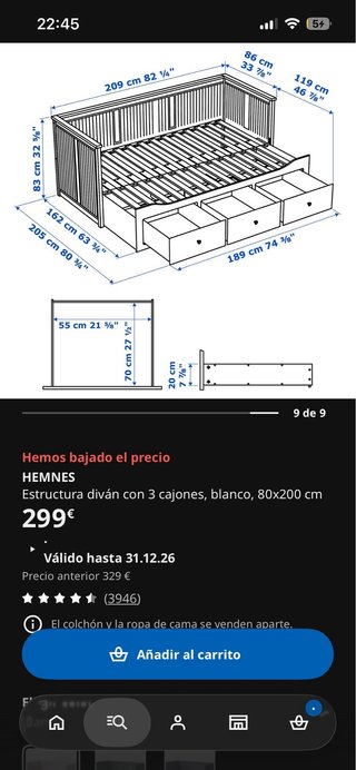 Cama Diván IKEA Hemnes con Colchones