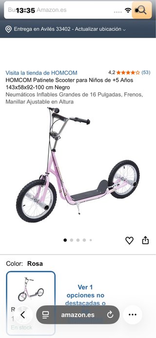 Monopattino bici rosa 16 pollici
