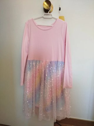 Vestido niña H&M unicornio lentejuelas,talla 6-8
