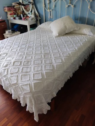 Colcha Crochet Blanca Cama 135/180
