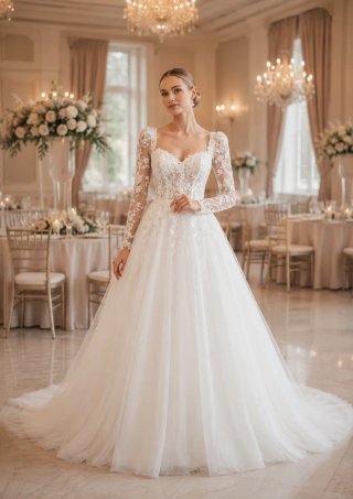 Vestido de Novia Blanco Encaje Manga Larga