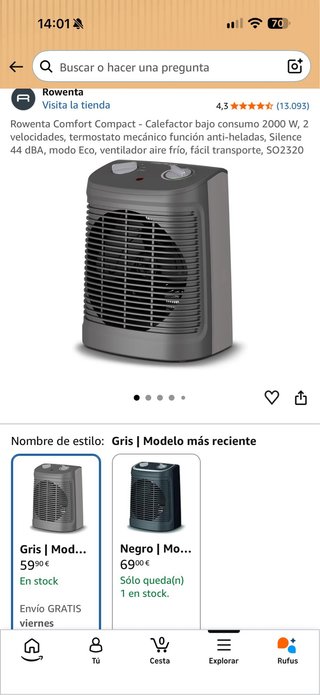 Calefactor Rowenta Comfort Compact 2000W