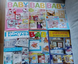 Lote 6 revistas de Punto de Cruz – Baby / Labores