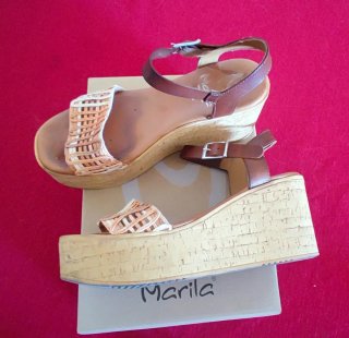 Sandalias cuña Marila beige/marrón T.39