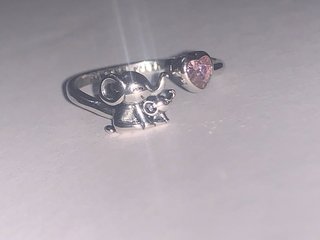 Anillo Plata Elefante Corazón Rosa Ajustable