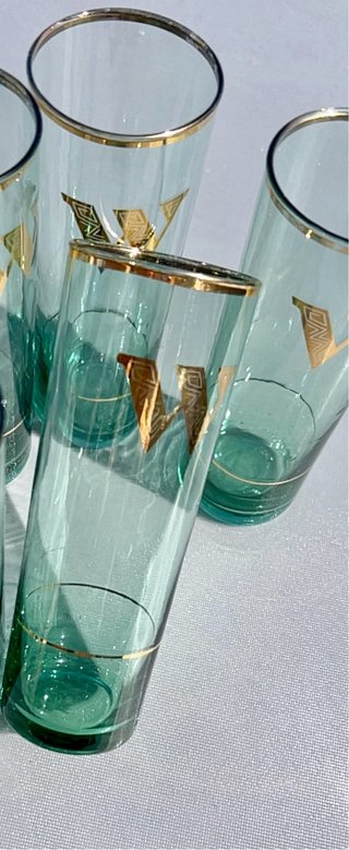 Vasos vintage dorados y verdes años 60