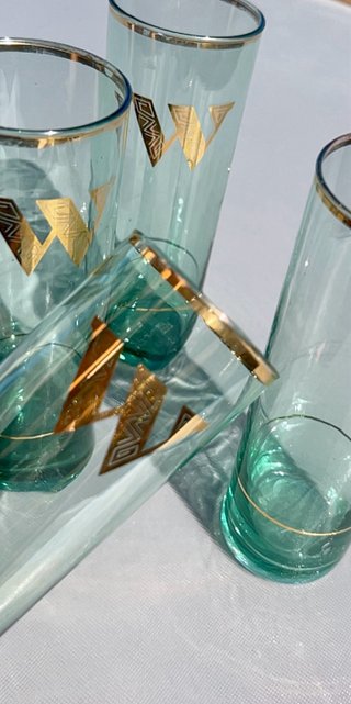 Vasos vintage dorados y verdes años 60