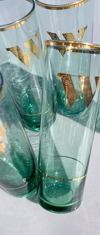 Vasos vintage dorados y verdes años 60