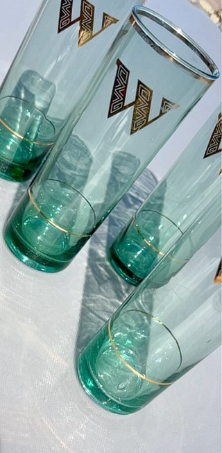 Vasos vintage dorados y verdes años 60