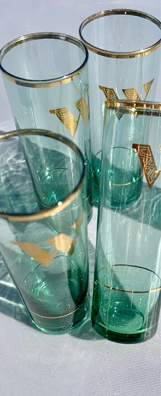 Vasos vintage dorados y verdes años 60