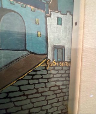 Dipinto vintage Scorcio di borgo Firmato Sideri