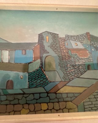 Dipinto vintage Scorcio di borgo Firmato Sideri