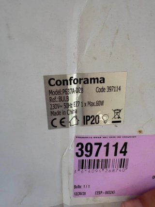 Lámpara de techo, con un solo uso, de conforma.