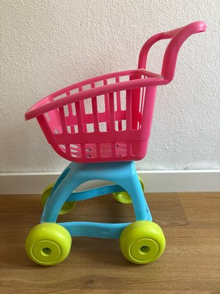 Carro de compra de juguete rosa y azul