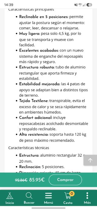 Silla plegable Midland camping