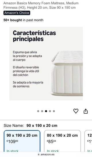 Colchón Viscoelástico Amazon Basics 90x190
