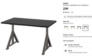 Mesa Escritorio oficina Ikea 120x70 Negro/Gris